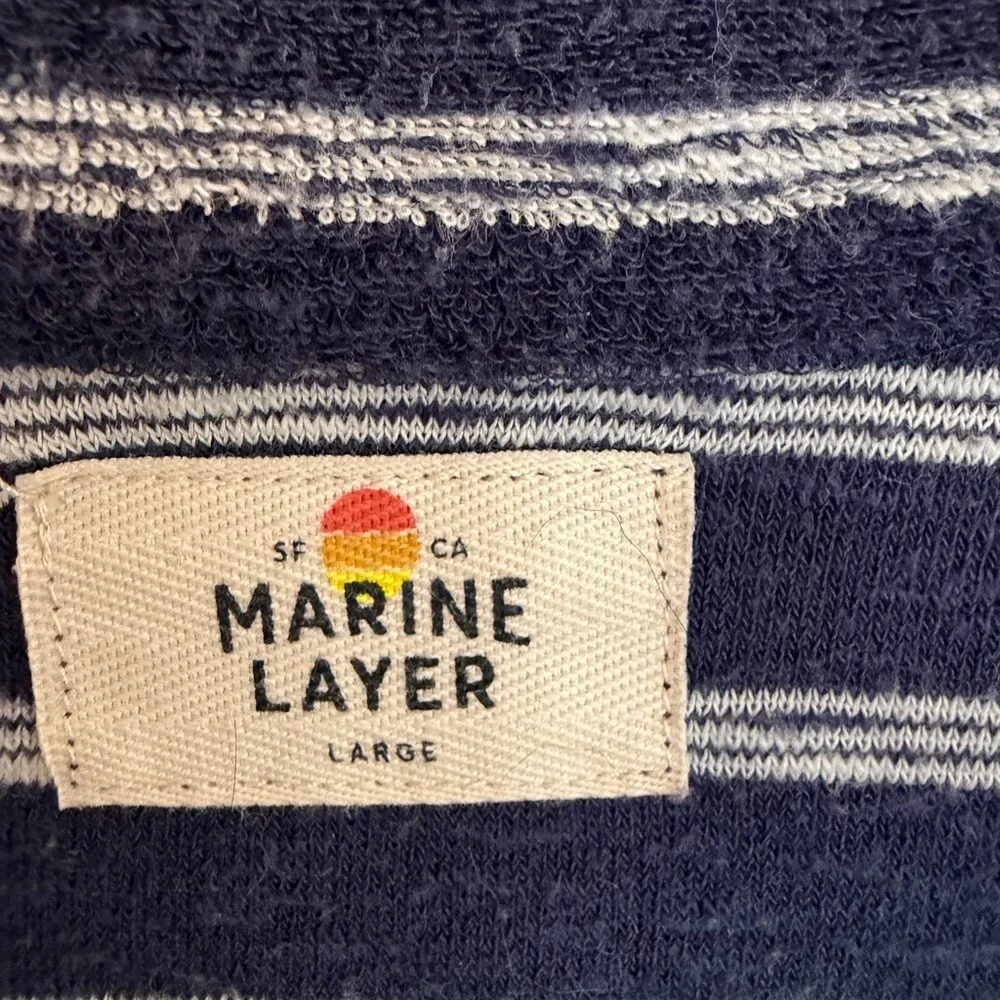 Marine Layer Terry Navy and White Striped Polo Shirt - Picture 2 of 5